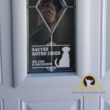 Charger l'image dans la galerie, Autocollant blanc pour porte ou fenêtre – Sauvez nos animaux en cas d’incendie modèle 2 – à personnaliser