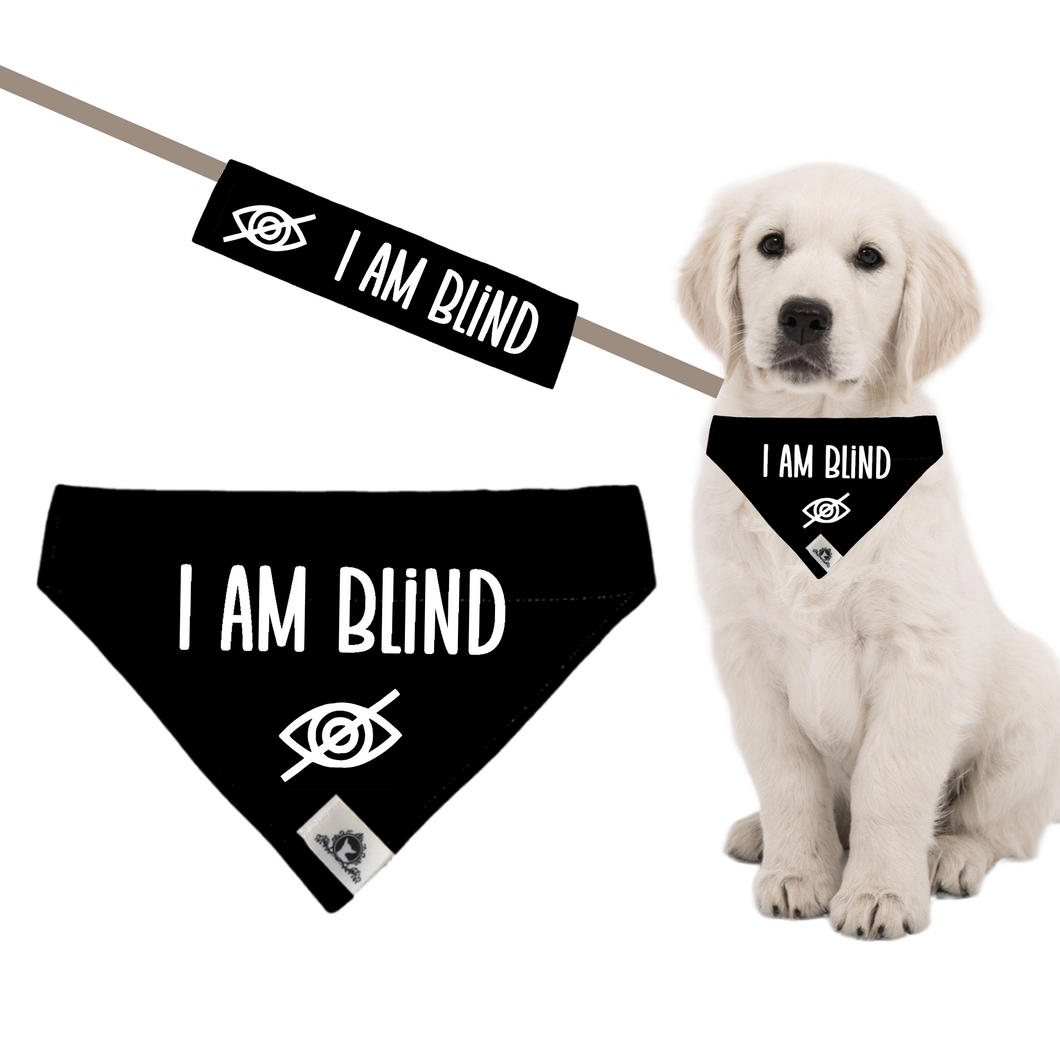 Set of leash sleeve and bandana - I AM BLIND