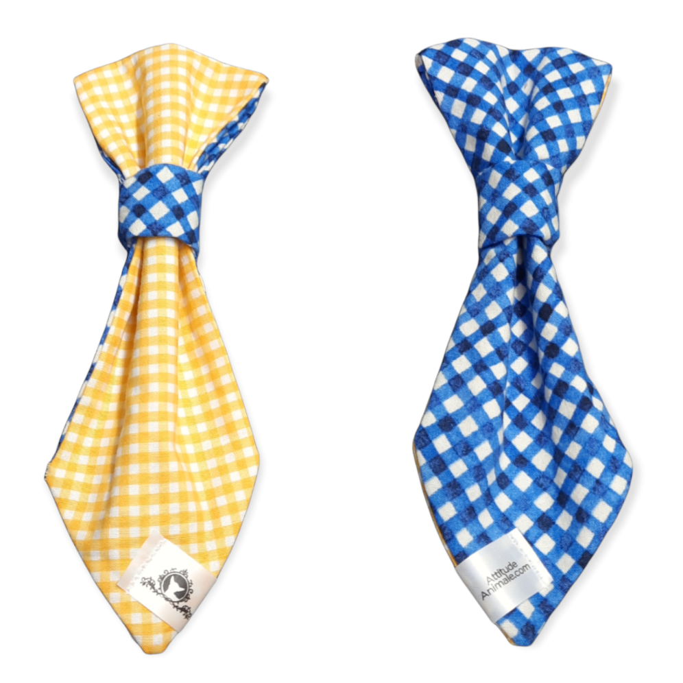 Cravate 2 en 1 - 8 po - Carreauté jaune et bleu