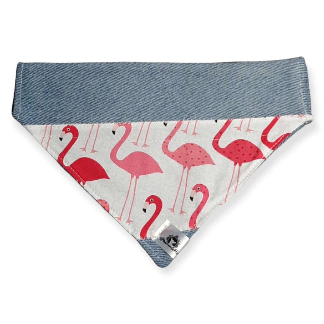 Foulard de jeans recyclés pour chien moyen - Flamants roses