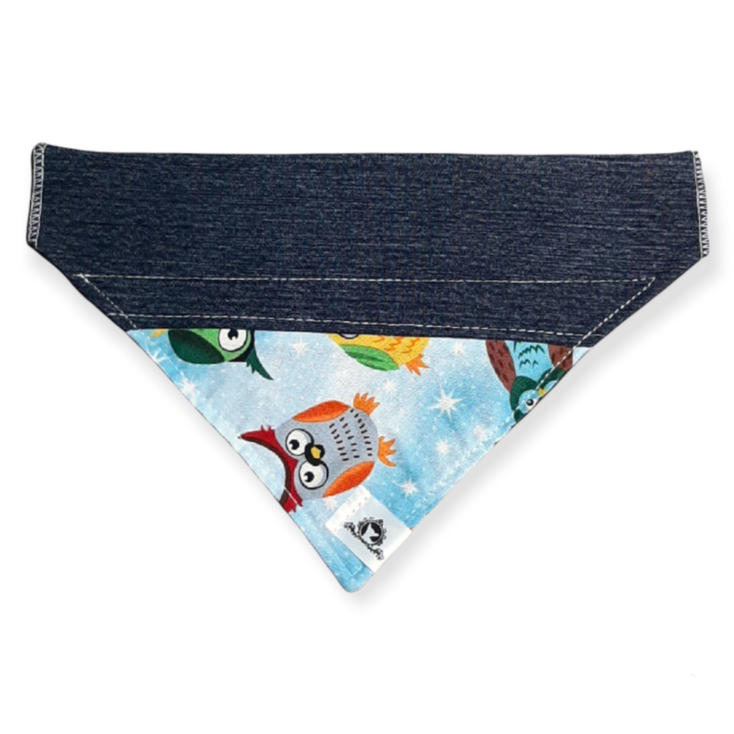 Foulard de jeans recyclés pour chien moyen - Hibou