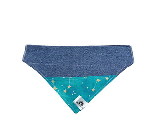Foulard de jeans recyclés pour chien moyen - Noël turquoise - N008
