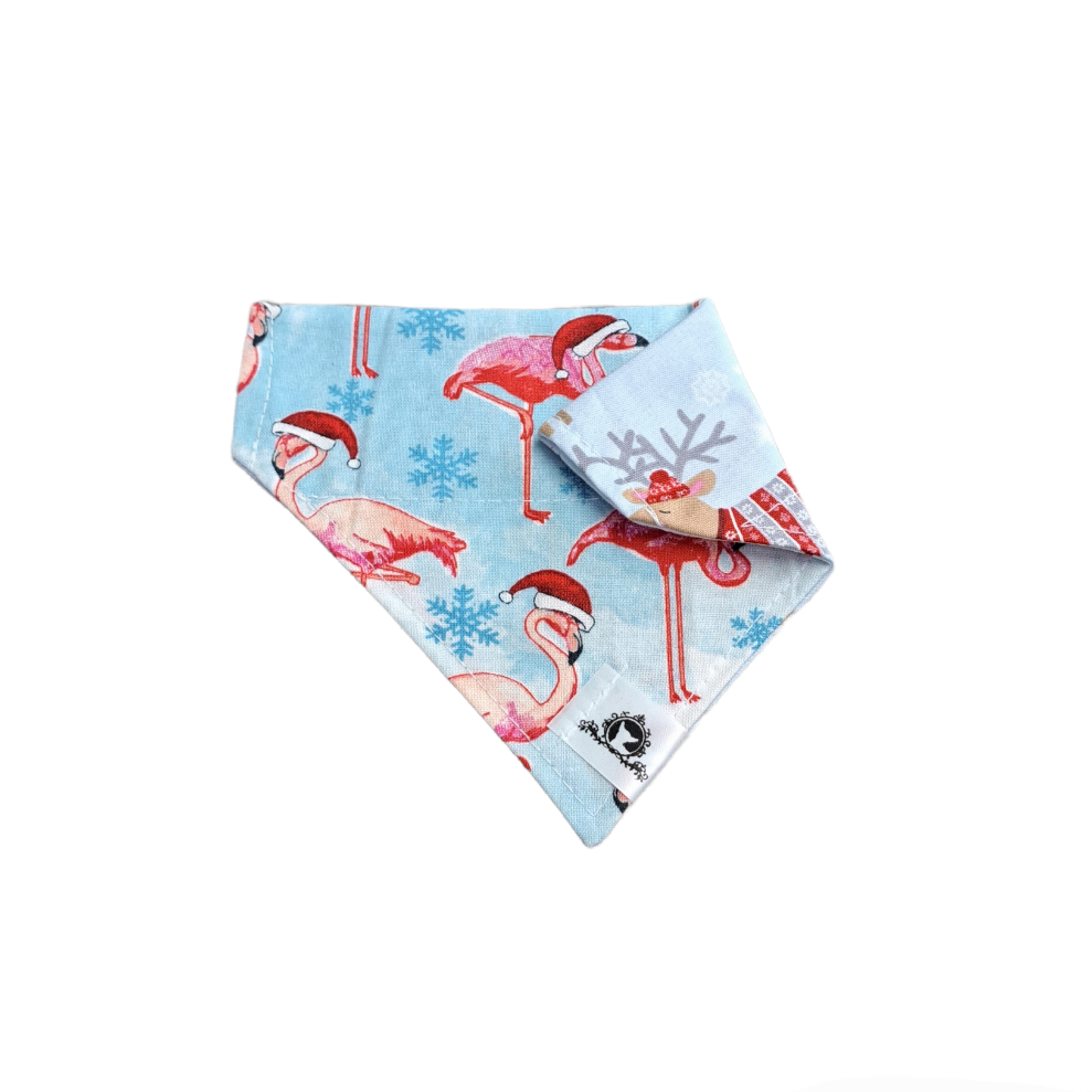 Foulard 2 en 1 pour chat et petit chien - Flamants de Noël - N002