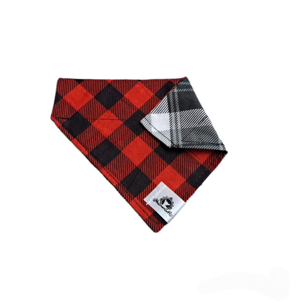 Foulard 2 en 1 pour chat et petit chien - Carreauté noir et rouge - N007