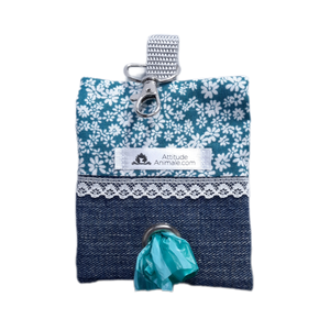 Porte-sac à déchets pour chien – Poop sac – Fleuri turquoise
